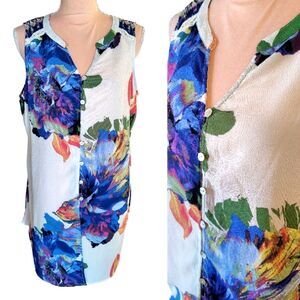 Fig And Flower Anthropologie Long Floral High Low Sleeveless Top Large